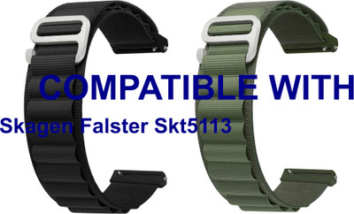 ACM WSM17E20BKGR1211 Pack of 2 Watch Strap Nylon Hook 20mm for Skagen Falster Skt5113 Smartwatch (Black/Green) Smart Watch Strap(Mullti Color)