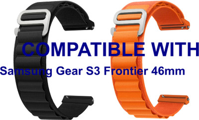 ACM WSM17E22BKOR1202 Pack of 2 Watch Strap Nylon Hook 22mm for Samsung Gear S3 Frontier 46mm Smartwatch (Black/Orange) Smart Watch Strap(Mullti Color)