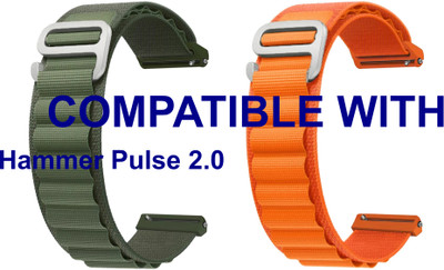ACM WSM17E20GROR2317 Pack of 2 Watch Strap Nylon Hook 20mm for Hammer Pulse 2.0 Smartwatch (Green/Orange) Smart Watch Strap(Mullti Color)
