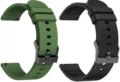 RUPELIK Soft Silicone Black Buckle Lock Compatible With All 222mm Lugs Size (Pack Of 2) Smart Watch Strap(Green)