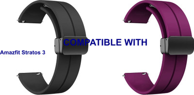 ACM WSM19G22BKPU1023 Pack of 2 Watch Strap Magnetic Clasp 22mm for Amazfit Stratos 3 Smartwatch (Black/Purple) Smart Watch Strap(Mullti Color)