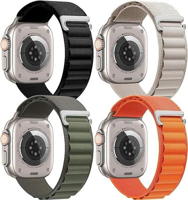 Sacriti Nylon Strap with G-Hook Bands for Smart Watch 45mm, Series Ultra 8 7 6 5 4 3 2 1 SE - Set of 4, Black-Starlight-Green-Orange., Smart Watch Strap(Mullti Color)