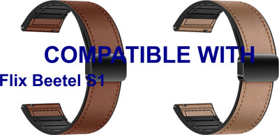 ACM WSM28P20BRGL3001 Pack of 2 Watch Strap Leather Magnetic Silicone 20mm for Flix Beetel S1 Smartwatch (Brown/Gold) Smart Watch Strap(Mullti Color)