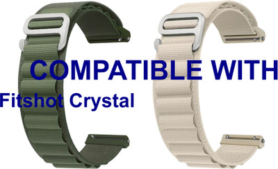 ACM WSM17E22GRWT2817 Pack of 2 Watch Strap Nylon Hook 22mm for Fitshot Crystal Smartwatch (Green/White) Smart Watch Strap(Mullti Color)