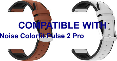 ACM WSM33U22BRWT3651 Pack of 2 Watch Strap Leather Silicone 22mm for Noise Colorfit Pulse 2 Pro Smartwatch (Brown/White) Smart Watch Strap(Mullti Color)