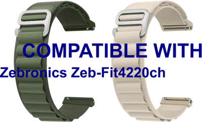 ACM WSM17E22GRWT1623 Pack of 2 Watch Strap Nylon Hook 22mm for Zebronics Zeb-Fit4220ch Smartwatch (Green/White) Smart Watch Strap(Mullti Color)