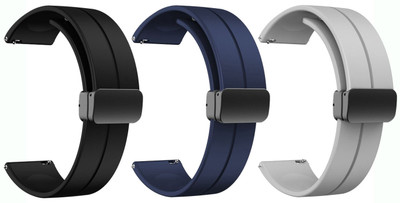 AOnes Pack of 3 Silicone Belt Magnetic Folding Buckle for Cellecor E5 Connect Watch Belt Smart Watch Strap(Black, Blue, Grey)