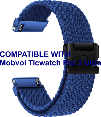 ACM WSM38Z22BL2233 Watch Strap Woven Braided Clipper 22mm for Mobvoi Ticwatch Pro 3 Ultra Smartwatch Blue Smart Watch Strap(Blue)