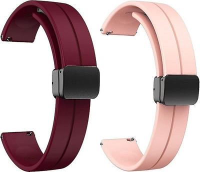 RUPELIK 22mm Soft Silicone With Folding Magnetic Lock 22mm Lugs Size Watch Strap Smart Watch Strap(Pink)