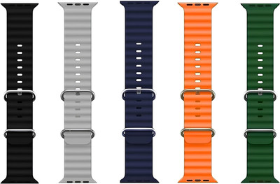 PREMBROTHERS Silicone Ocean Band Strap 49mm 45mm 44mm 42mm, Compatible with Apple Watch Ultra Adjustable Breathable Sport Loop for iWatch Ultra 2, Ultra Series 9 8 7 6 5 4 SE/SE2 3 2 1 (Watch Not Included) Smart Watch Strap(Black, Grey, Blue, Orange, Green)