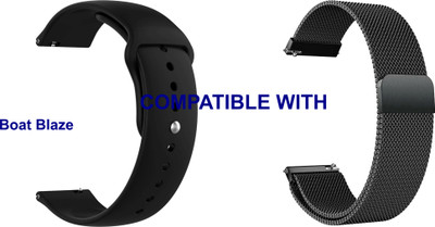 ACM WSM24B22BKBK2517 Pack of 2 Watch Strap Silicone & Metal 22mm for Boat Blaze Smartwatch (Black) Smart Watch Strap(Mullti Color)
