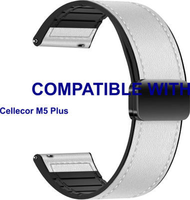 ACM WSM28P22WT3880 Watch Strap Leather Magnetic Silicone Belt 22mm for Cellecor M5 Plus Smartwatch White Smart Watch Strap(White)