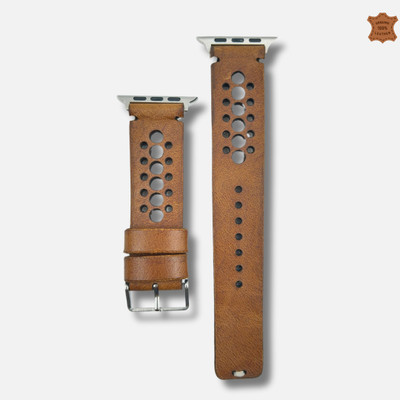 ZINOSKINS Leather Straps NB Style TAN 42mm/44mm/45mm/49mm Band with Satinless Steel Buckle Closure Tan Color Smart Watch Strap(Brown)