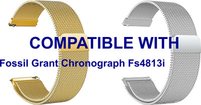 ACM WSM4M22GLSL4034 Pack of 2 Watch Strap Magnetic Belt 22mm for Fossil Grant Chronograph Fs4813i (Gold/Silver) Smart Band Strap(Mullti Color)