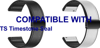 ACM WSM28P22BKWT3761 Pack of 2 Watch Strap Leather Magnetic Silicone 22mm for TS Timestone Seal Smartwatch (Black/White) Smart Watch Strap(Mullti Color)