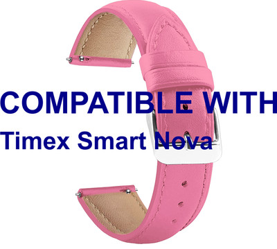ACM WSM14B22PK3907 Watch Strap Leather Belt 22mm for |Timex| Smart Nova Smartwatch Pink Smart Watch Strap(Pink)