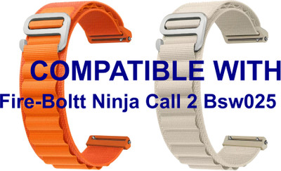 ACM WSM17E22ORWT2538 Pack of 2 Watch Strap Nylon Hook 22mm for Fire-Boltt Ninja Call 2 Bsw025 Smartwatch (Orange/White) Smart Watch Strap(Mullti Color)
