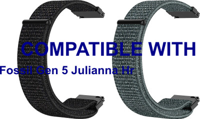 ACM WSM3V22BKGY1051 Pack of 2 Watch Strap Nylon Loop 22mm for Fossil Gen 5 Julianna Hr Smartwatch (Black/Grey) Smart Watch Strap(Mullti Color)