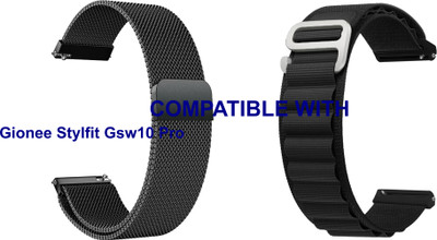 ACM WSM417B20BKBK2808 Pack of 2 Watch Strap Metal & Nylon 20mm for Gionee Stylfit Gsw10 Pro Smartwatch (Black) Smart Watch Strap(Mullti Color)