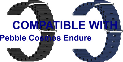 ACM WSM18F22BKDBL3051 Pack of 2 Watch Strap Silicone Smart 22mm for New Pebble| Cosmos Endure Smartwatch (Black/Dark Blue) Smart Watch Strap(Mullti Color)