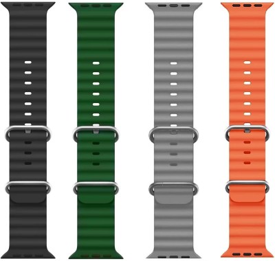 PUNAK Ocean Smart Watch Strap Belt for Ultra Watch 49 mm, Series 8 / 7 45 mm, Series 6 / 5 / 4 44 mm, Series 3 / 2 / 1 42 mm, T800 Ultra, Watch 8 Ultra, i8 Pro Max, W26, T800. Smart Watch Strap(Black, Green, Grey, Orange)