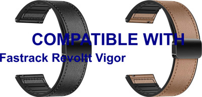 ACM WSM28P22BKGL3477 Pack of 2 Watch Strap Leather Magnetic Silicone 22mm for Fastrack Revoltt Vigor Smartwatch (Black/Gold) Smart Watch Strap(Mullti Color)