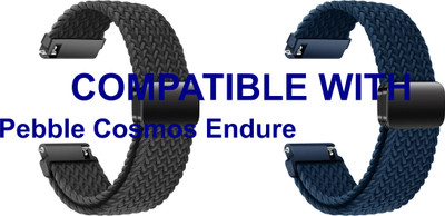 ACM WSM26N22BKBL3051 Pack of 2 Watch Strap Woven Braided Magnetic 22mm for Pebble Cosmos Endure Smartwatch (Black/Blue) Smart Watch Strap(Mullti Color)