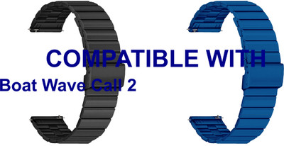 ACM WSM20H22BKBL3302 Pack of 2 Watch Strap Adjustable Steel 22mm for Boat Wave Call 2 Smartwatch (Black/Blue) Smart Watch Strap(Mullti Color)