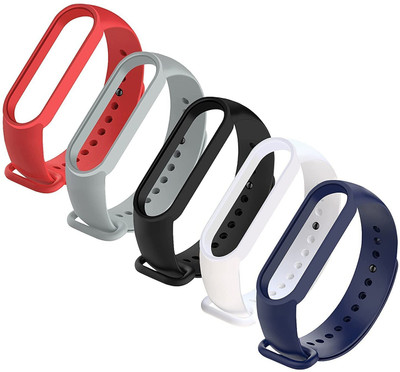 UNQT 5 PACK Silicone Band Strap for Mi Band 5 (Device Unit Not Included) Smart Band Strap(Black, Blue, Grey, White, Red)