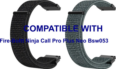 ACM WSM3V20BKGY3858 Pack of 2 Watch Strap Nylon Loop 20mm for Fire-Boltt Ninja Call Pro Plus Neo Bsw053 Smartwatch (Black/Grey) Smart Watch Strap(Mullti Color)