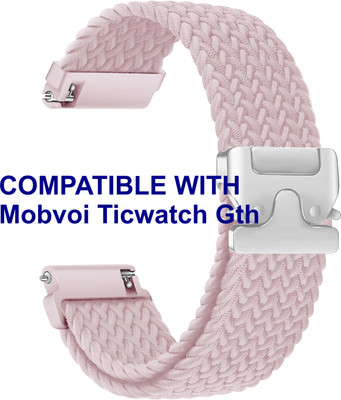 ACM WSM38Z20CPK2176 Watch Strap Woven Braided Clipper 20mm for Mobvoi Ticwatch Gth Smartwatch Creame Pink Smart Watch Strap(Pink)