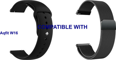 ACM WSM24B22BKBK2836 Pack of 2 Watch Strap Silicone & Metal 22mm for Aqfit W16 Smartwatch (Black) Smart Watch Strap(Mullti Color)