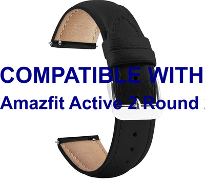 ACM WSM14B20BK3908 Watch Strap Leather Belt 20mm for Amazfit Active 2 Round 2r Smartwatch Black Smart Watch Strap(Black)