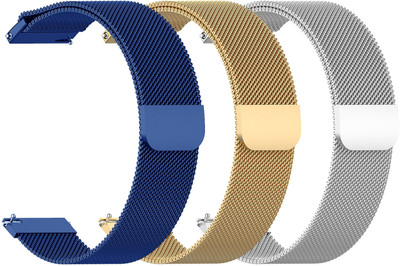 AOnes Pack of 3 Magnetic Loop Watch Strap for Fireboltt Ninja Call 2 Plus Bsw025 Smart Watch Strap(Blue, Gold, Silver)