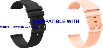 ACM WSM24L20BKCP1144 Pack of 2 Watch Strap Silicone Color Hook 20mm for Mobvoi Ticwatch C2+ Onyx Smartwatch (Black/Creame Pink) Smart Watch Strap(Mullti Color)