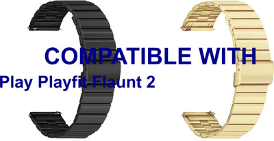 ACM WSM20H22BKGL3372 Pack of 2 Watch Strap Adjustable Steel 22mm for Play Playfit Flaunt 2 Smartwatch (Black/Champagne Gold) Smart Watch Strap(Mullti Color)