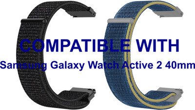 ACM WSM3V20BKBL1193 Pack of 2 Watch Strap Nylon Loop 20mm for |Samsung Galaxy Watch Active 2 40mm Smartwatch (Black/Blue) Smart Watch Strap(Mullti Color)