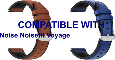 ACM WSM33U22BRBL3570 Pack of 2 Watch Strap Leather Silicone 22mm for Noise Noisefit Voyage Smartwatch (Brown/Blue) Smart Watch Strap(Mullti Color)