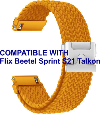 ACM WSM38Z22OR2959 Watch Strap Woven Braided Clipper 22mm for Flix Beetel Sprint S21 Talkon Smartwatch Belt Orange Smart Watch Strap(Orange)