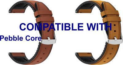 ACM WSM33U22BRGL3486 Pack of 2 Watch Strap Leather Silicone 22mm for Pebble Core Smartwatch (Brown/Gold) Smart Watch Strap(Mullti Color)