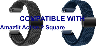 ACM WSM26N20BKBL3909 Pack of 2 Watch Strap Woven Braided Magnetic Belt 20mm for Amazfit Active 2 Square Smartwatch (Black/Blue) Smart Watch Strap(Mullti Color)