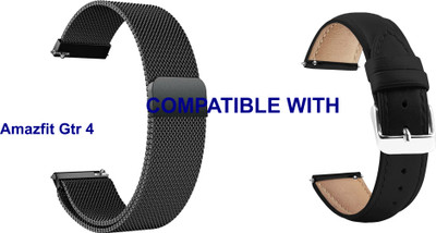 ACM WSM414B22BKBK2814 Pack of 2 Watch Strap Metal & Leather 22mm for Amazfit Gtr 4 Smartwatch (Black) Smart Watch Strap(Mullti Color)