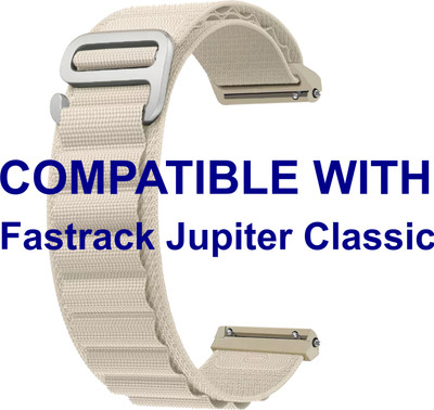 ACM WSM17E22WT3903 Watch Strap Nylon Hook Belt 22mm for Fastrack Jupiter Classic Smartwatch White Smart Watch Strap(White)