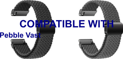 ACM WSM26N22BKGY3492 Pack of 2 Watch Strap Woven Braided Magnetic 22mm for Pebble Vast Smartwatch (Black/Grey) Smart Watch Strap(Mullti Color)