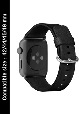 DailyObjects Black Classic Leather Strap for Apple Watch (42/44/45/49mm) Smart Watch Strap(Black)