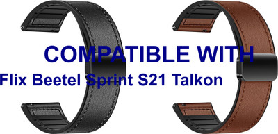 ACM WSM28P22BKBR2959 Pack of 2 Watch Strap Leather Magnetic Silicone 22mm for |Flix Beetel Sprint S21 Talkon Smartwatch (Black/Brown) Smart Watch Strap(Mullti Color)