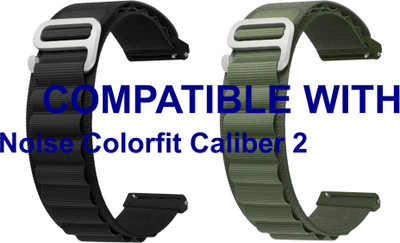ACM WSM17E22BKGR2875 Pack of 2 Watch Strap Nylon Hook 22mm for Noise Colorfit Caliber 2 Smartwatch (Black/Green) Smart Watch Strap(Mullti Color)