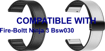 ACM WSM28P20BKWT2655 Pack of 2 Watch Strap Leather Magnetic Silicone 20mm for |Fire-Boltt Ninja 3 Bsw030 Smartwatch (Black/White) Smart Watch Strap(Mullti Color)