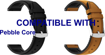 ACM WSM33U22BKGL3486 Pack of 2 Watch Strap Leather Silicone 22mm for Pebble Core Smartwatch (Black/Gold) Smart Watch Strap(Mullti Color)