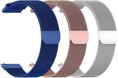 AOnes Pack of 3 Magnetic Loop Watch Strap for Pebble Mega Belt Smart Watch Strap(Blue, Pink, Silver)